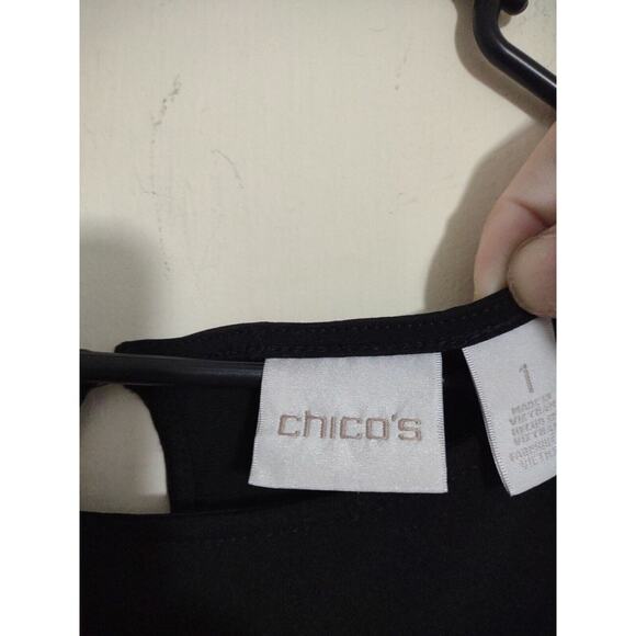 Chico's Black Asymmetrical Slinky Blouse Size Medium - Picture 2 of 7